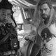 Taika Waititi and Chris Hemsworth in a black-and-white set photo from Thor: Love & Thunder.